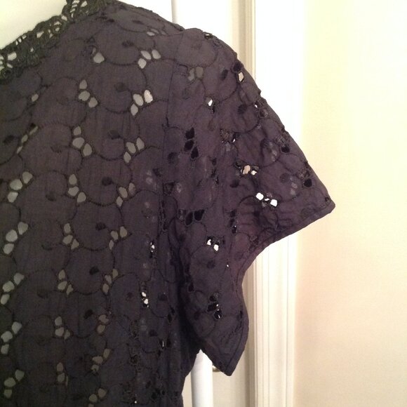 Vintage 1950’s Pinup Cay Artley Black Eyelet Dress Fit & Flare Union Made M L - Picture 5 of 14